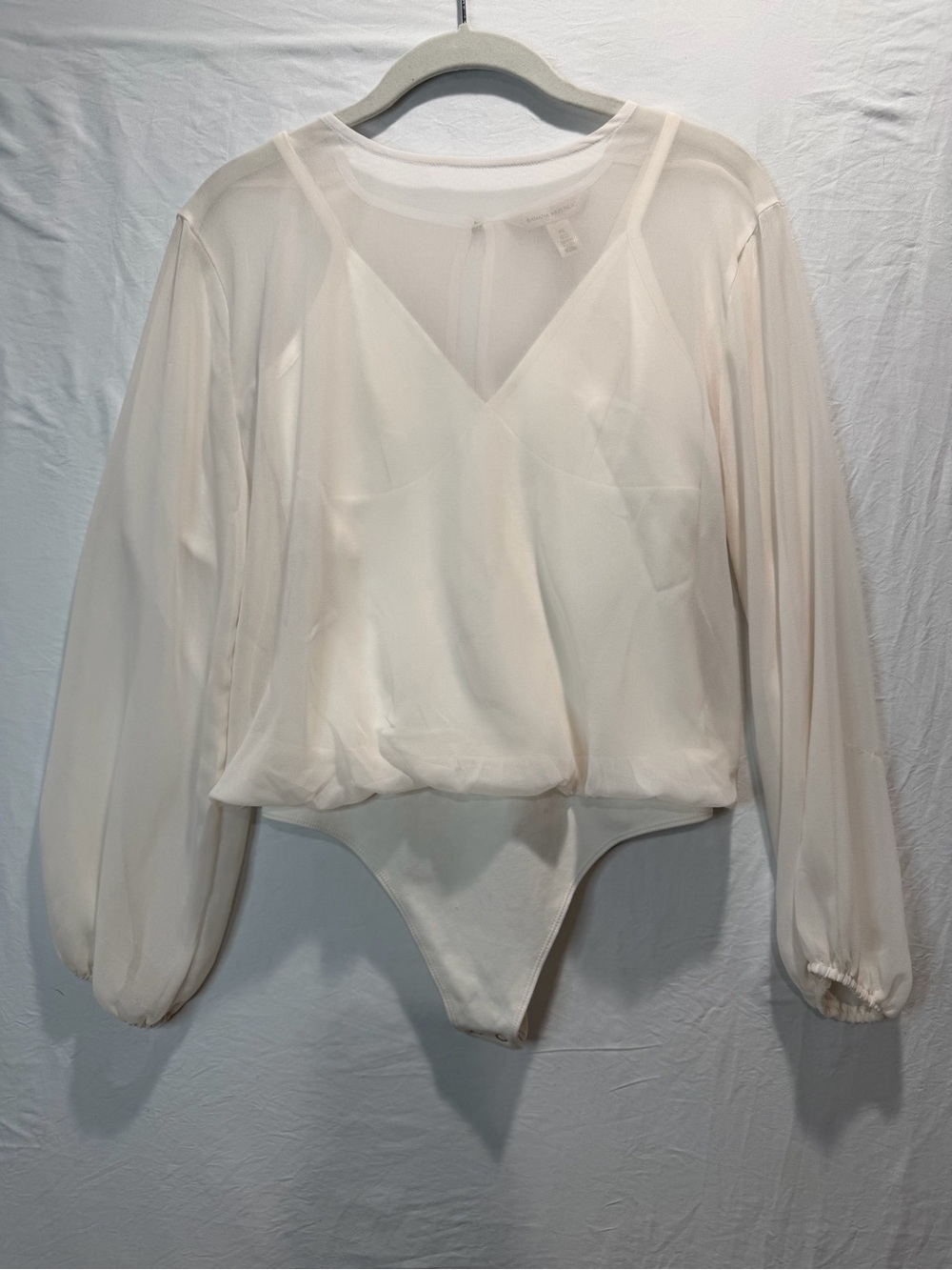 Banana Republic Sheer Ivory V-Neck Long-Sleeve Bodysuit
